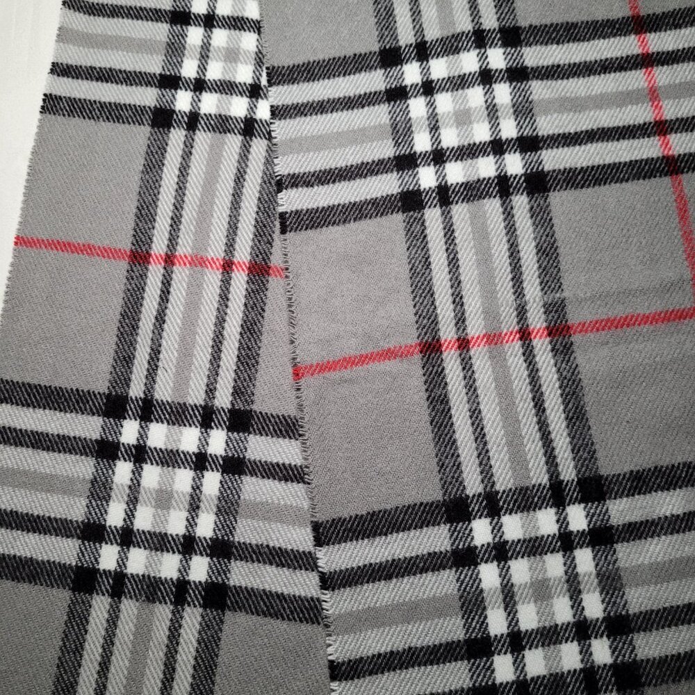 Womens Scarf Cashmere Blend Fringe Italy Design Gray Black Red Plaid - Picture 5 of 6